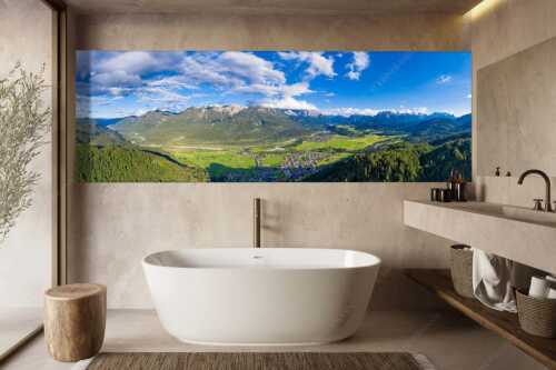 Blick über Oberes Isartal ins Karwendel- und Wettersteingebirge - Gelobtes Land - Größe ca. 300x100cm, Seitenverhältnis 3:1 - Wallgau und Krün im Oberen Isartal - weitere Infos unter https://www.kriner-weiermann.de