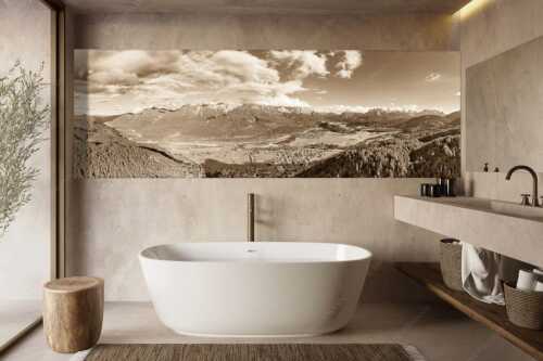 Blick über Oberes Isartal ins Karwendel- und Wettersteingebirge - Gelobtes Land - Größe ca. 300x100cm, Seitenverhältnis 3:1 - Wallgau und Krün im Oberen Isartal - weitere Infos unter https://www.kriner-weiermann.de