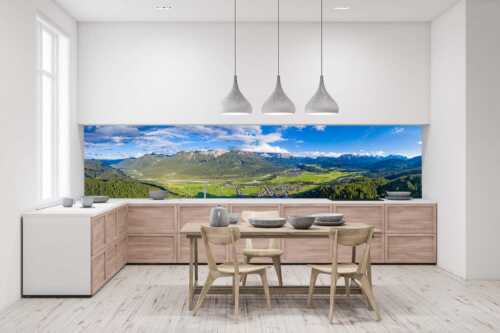 Blick über Oberes Isartal ins Karwendel- und Wettersteingebirge - Gelobtes Land - Größe ca. 400x100cm, Seitenverhältnis 4:1 - Wallgau und Krün im Oberen Isartal - weitere Infos unter https://www.kriner-weiermann.de