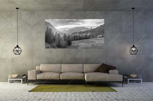 Blick über Kloster Ettal zum Kofel und ins Graswangtal - Gelöbnis - Größe ca. 200x100cm, Seitenverhältnis 2:1 - Kloster Ettal mit Sonnenuntergang im Graswangtal - weitere Infos unter https://www.kriner-weiermann.de