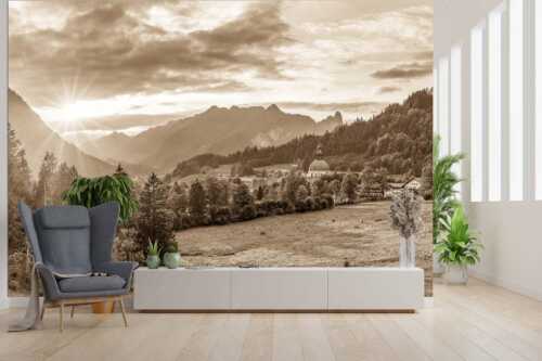 Blick über Kloster Ettal zum Kofel und ins Graswangtal - Gelöbnis - Größe ca. 300x200cm, Seitenverhältnis 3:2 - Kloster Ettal mit Sonnenuntergang im Graswangtal - weitere Infos unter https://www.kriner-weiermann.de