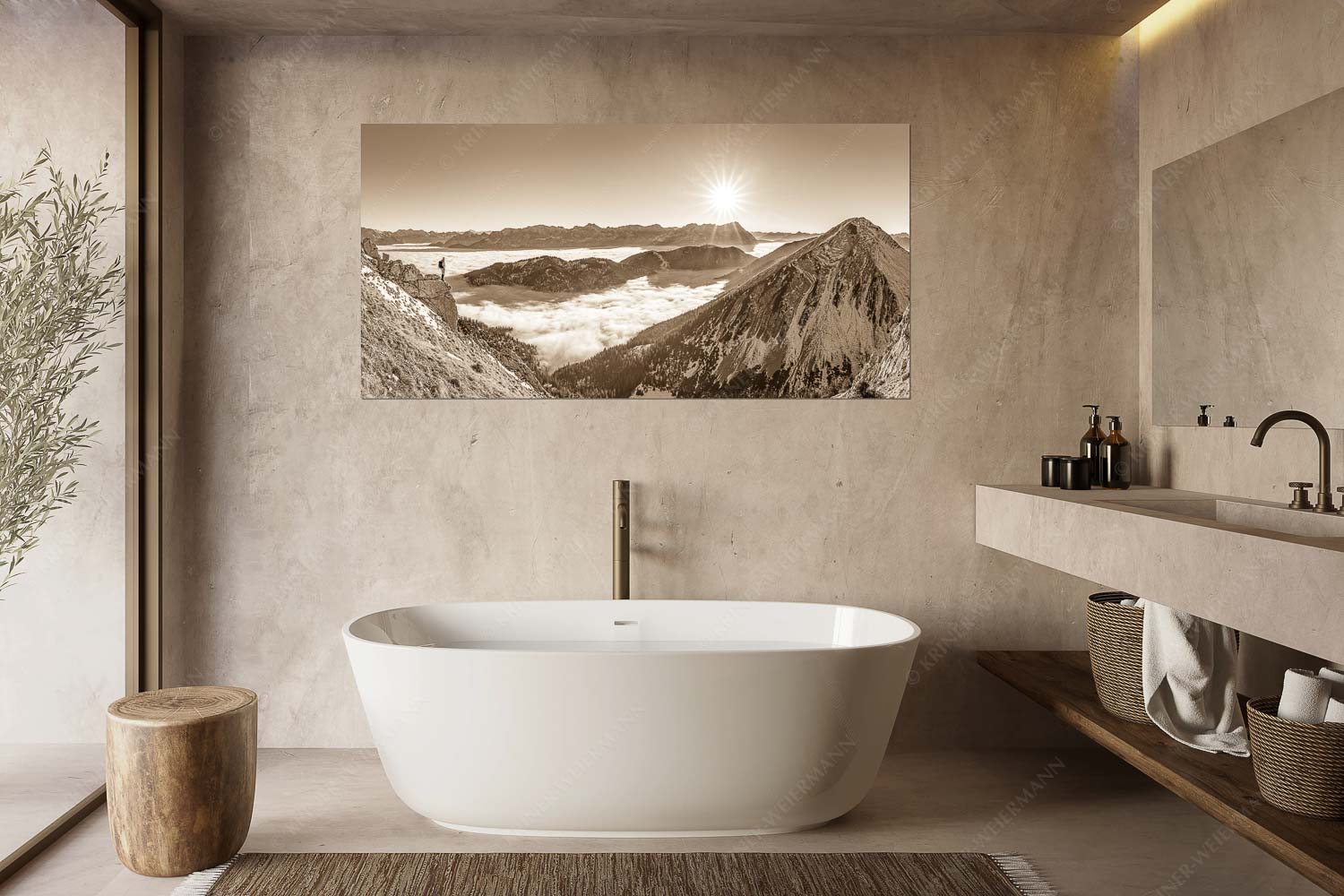 Genuss – Größe ca. 180x90cm, Seitenverhältnis 2:1 — Bergsteiger im Estergebirge über Nebelmeer Blick über Wank ins Wettersteingebirge - Genuss - Größe ca. 180x90cm, Seitenverhältnis 2:1 - Bergsteiger im Estergebirge über Nebelmeer - weitere Infos unter https://www.kriner-weiermann.de