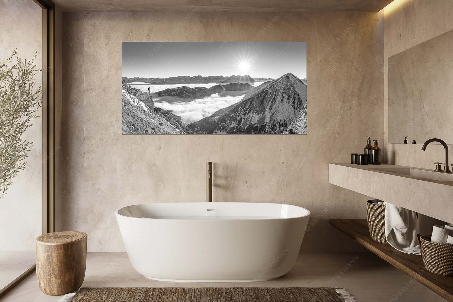 Genuss – Größe ca. 180x90cm, Seitenverhältnis 2:1 — Bergsteiger im Estergebirge über Nebelmeer Blick über Wank ins Wettersteingebirge - Genuss - Größe ca. 180x90cm, Seitenverhältnis 2:1 - Bergsteiger im Estergebirge über Nebelmeer - weitere Infos unter https://www.kriner-weiermann.de