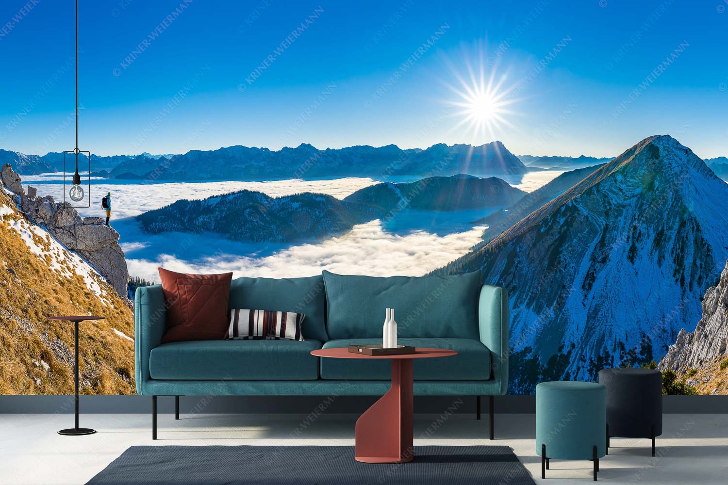 Genuss – Größe ca. 400x200cm, Seitenverhältnis 2:1 — Bergsteiger im Estergebirge über Nebelmeer Blick über Wank ins Wettersteingebirge - Genuss - Größe ca. 400x200cm, Seitenverhältnis 2:1 - Bergsteiger im Estergebirge über Nebelmeer - weitere Infos unter https://www.kriner-weiermann.de