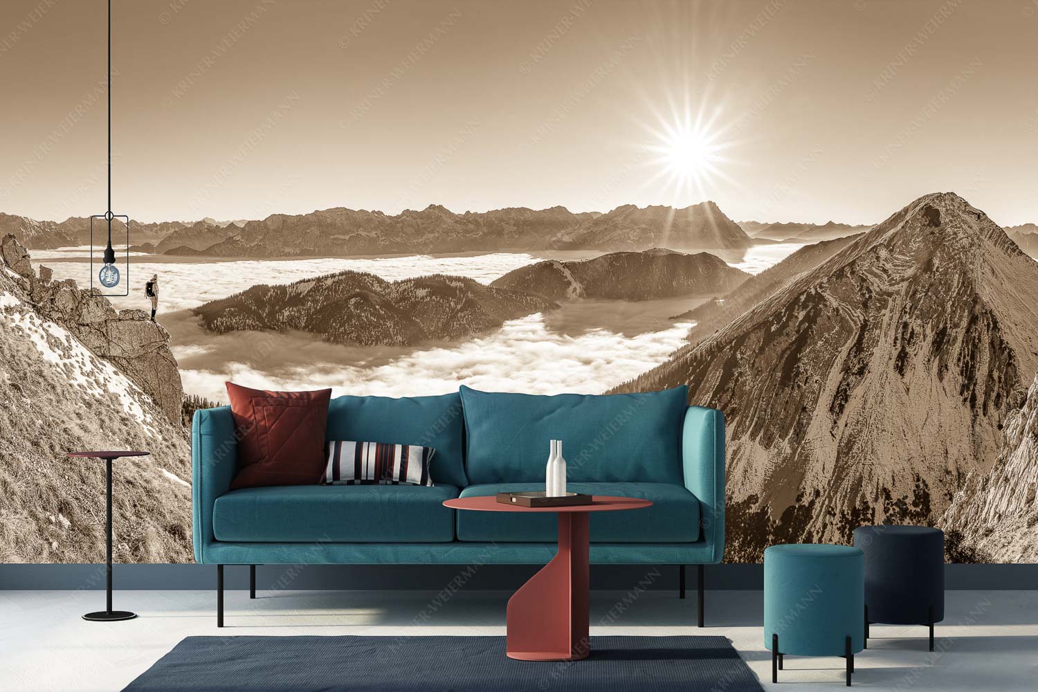 Genuss – Größe ca. 400x200cm, Seitenverhältnis 2:1 — Bergsteiger im Estergebirge über Nebelmeer Blick über Wank ins Wettersteingebirge - Genuss - Größe ca. 400x200cm, Seitenverhältnis 2:1 - Bergsteiger im Estergebirge über Nebelmeer - weitere Infos unter https://www.kriner-weiermann.de