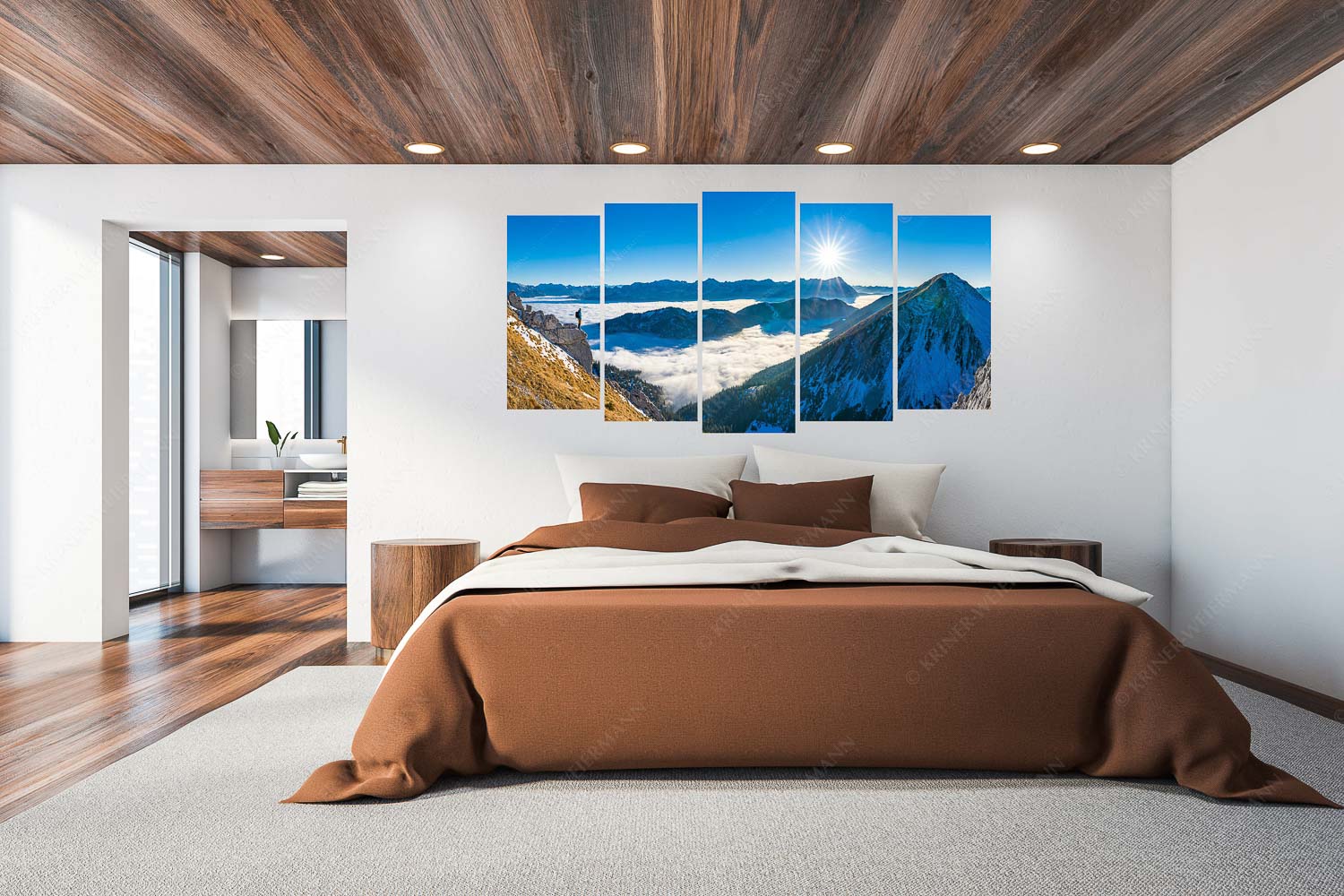 Genuss – 5er Split, Größe ca. 200x100cm, Seitenverhältnis 2:1 — Bergsteiger im Estergebirge über Nebelmeer Blick über Wank ins Wettersteingebirge - Genuss - 5er Split, Größe ca. 200x100cm, Seitenverhältnis 2:1 - Bergsteiger im Estergebirge über Nebelmeer - weitere Infos unter https://www.kriner-weiermann.de