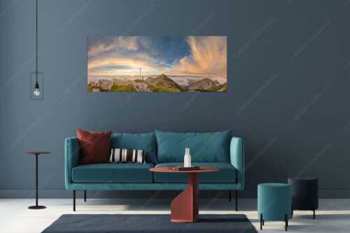 Sonnenaufgang im Estergebirge mit Blick zum Karwendel- und Wettersteingebirge - Glücksmoment - Größe ca. 175x70cm, Seitenverhältnis 2,5:1 - Sonnenaufgang am Krottenkopf - weitere Infos unter https://www.kriner-weiermann.de