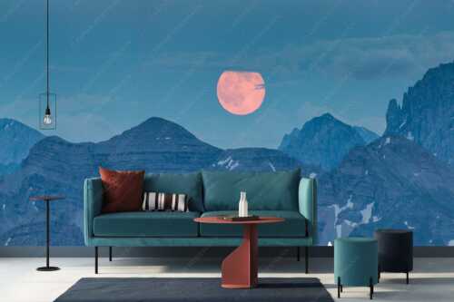 Vollmondaufgang hinter Soiernspitze und Östlicher Karwendelspitze - Glutmond - Größe ca. 400x200cm, Seitenverhältnis 2:1 - Vollmond mit Soiernspitze - weitere Infos unter https://www.kriner-weiermann.de
