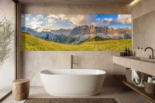 Sonnenaufgang mit Lalidererkette im Karwendel - Goldene Kette - Größe ca. 300x100cm, Seitenverhältnis 3:1 - Karwendel Hauptkamm mit Laliderer - weitere Infos unter https://www.kriner-weiermann.de