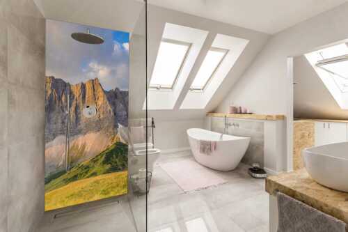 Sonnenaufgang mit Lalidererkette im Karwendel - Goldene Kette - Größe ca. 110x220cm, Seitenverhältnis 1:2 - Karwendel Hauptkamm mit Laliderer - weitere Infos unter https://www.kriner-weiermann.de