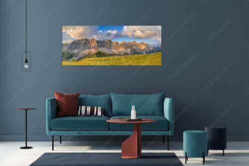 Sonnenaufgang mit Lalidererkette im Karwendel - Goldene Kette - Größe ca. 175x70cm, Seitenverhältnis 2,5:1 - Karwendel Hauptkamm mit Laliderer - weitere Infos unter https://www.kriner-weiermann.de