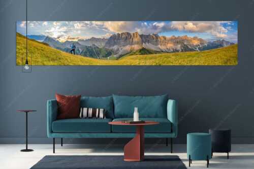 Sonnenaufgang mit Lalidererkette im Karwendel - Goldene Kette - Größe ca. 350x70cm, Seitenverhältnis 5:1 - Karwendel Hauptkamm mit Laliderer - weitere Infos unter https://www.kriner-weiermann.de