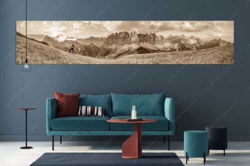 Sonnenaufgang mit Lalidererkette im Karwendel - Goldene Kette - Größe ca. 350x70cm, Seitenverhältnis 5:1 - Karwendel Hauptkamm mit Laliderer - weitere Infos unter https://www.kriner-weiermann.de