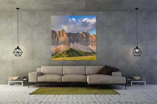 Sonnenaufgang mit Lalidererkette im Karwendel - Goldene Kette - Größe ca. 160x160cm, Seitenverhältnis 1:1 - Karwendel Hauptkamm mit Laliderer - weitere Infos unter https://www.kriner-weiermann.de