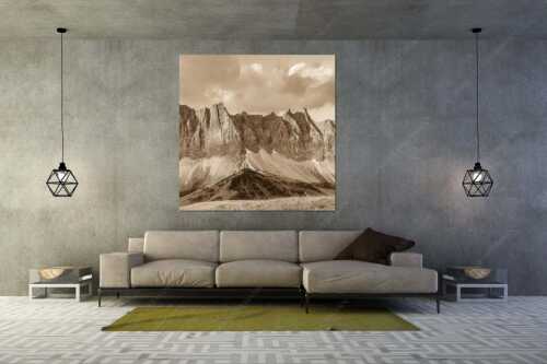 Sonnenaufgang mit Lalidererkette im Karwendel - Goldene Kette - Größe ca. 160x160cm, Seitenverhältnis 1:1 - Karwendel Hauptkamm mit Laliderer - weitere Infos unter https://www.kriner-weiermann.de