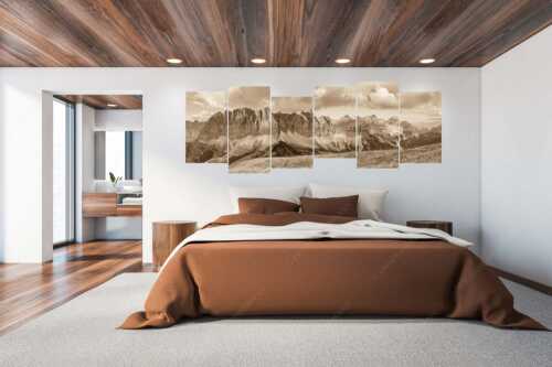 Sonnenaufgang mit Lalidererkette im Karwendel - Goldene Kette - 6er Split, Größe ca. 280x112cm, Seitenverhältnis 2,5:1 - Karwendel Hauptkamm mit Laliderer - weitere Infos unter https://www.kriner-weiermann.de