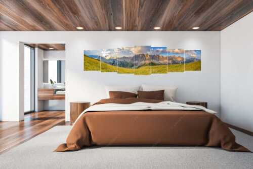 Sonnenaufgang mit Lalidererkette im Karwendel - Goldene Kette - 7er Split, Größe ca. 300x75cm, Seitenverhältnis 4:1 - Karwendel Hauptkamm mit Laliderer - weitere Infos unter https://www.kriner-weiermann.de