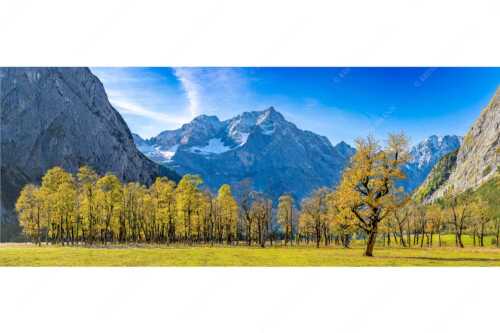 Blick über Großen Ahornboden zur Spritzkarspitze im Karwendelgebirge - Goldgrube - Seitenverhältnis 2,5:1 - Herbstfärbung am Ahornboden - weitere Infos unter https://www.kriner-weiermann.de