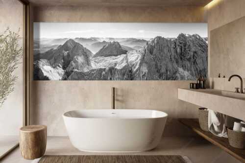 Dreitorspitzen mit Meilerhütte, Öfeleköpfe und Wettersteingrat im Wettersteingebirge - Grate - Größe ca. 300x100cm, Seitenverhältnis 3:1 - Dreitorspitze Meilerhütte und Wettersteingrat - weitere Infos unter https://www.kriner-weiermann.de