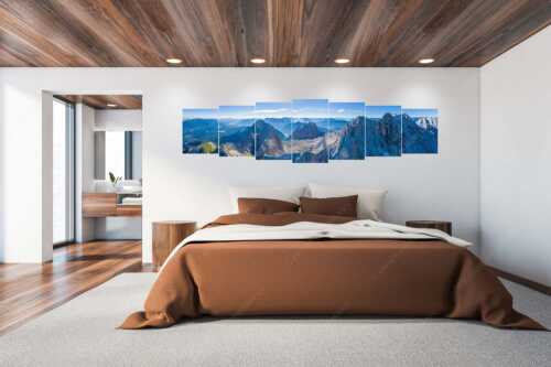 Dreitorspitzen mit Meilerhütte, Öfeleköpfe und Wettersteingrat im Wettersteingebirge - Grate - 7er Split, Größe ca. 300x75cm, Seitenverhältnis 4:1 - Dreitorspitze Meilerhütte und Wettersteingrat - weitere Infos unter https://www.kriner-weiermann.de