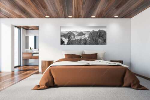 Dreitorspitzen mit Meilerhütte, Öfeleköpfe und Wettersteingrat im Wettersteingebirge - Grate - Größe ca. 200x80cm, Seitenverhältnis 2,5:1 - Dreitorspitze Meilerhütte und Wettersteingrat - weitere Infos unter https://www.kriner-weiermann.de