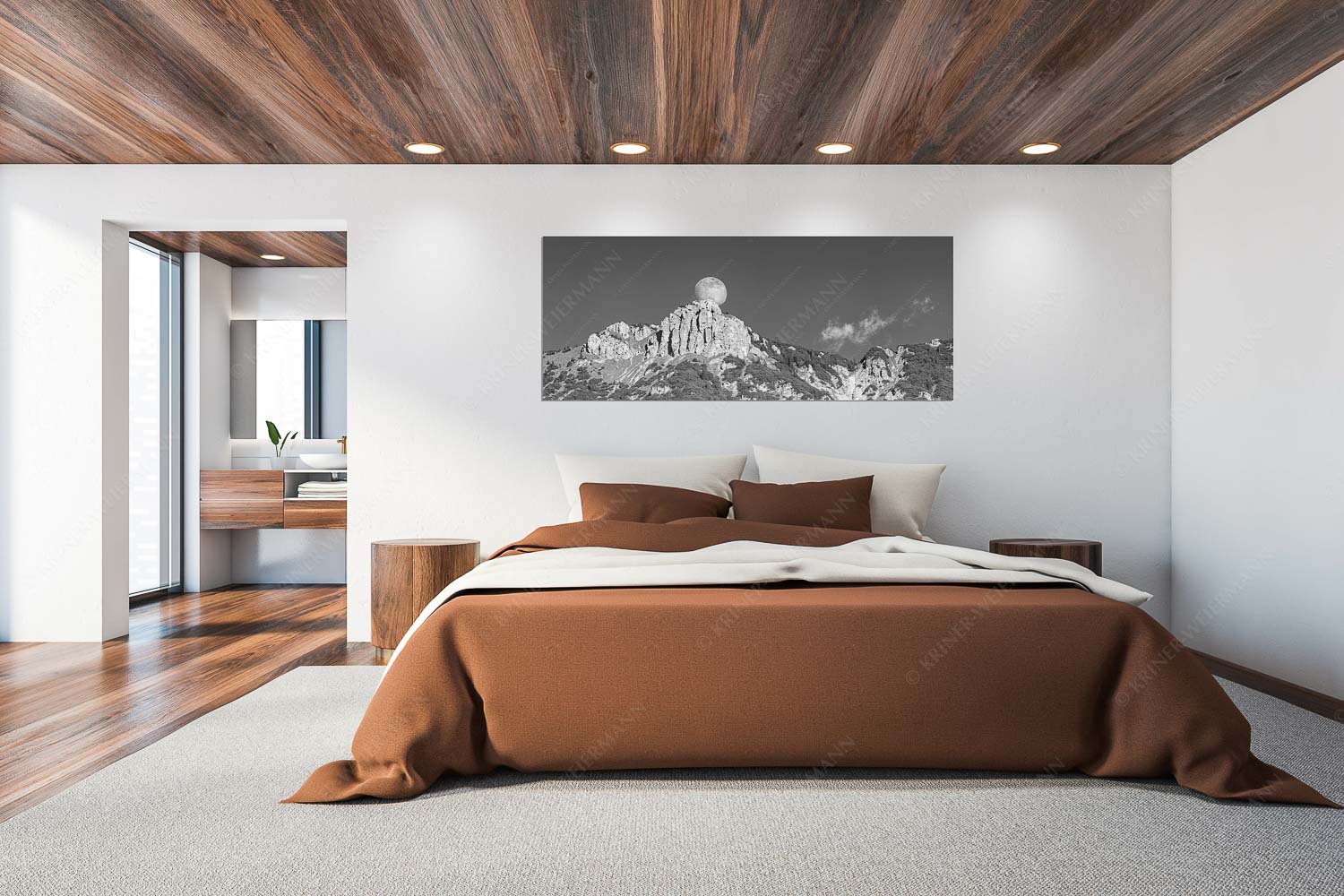 Aufgehender Vollmond hinter Signalkopf mit Wanderer am Gipfel - Große Sache - Größe ca. 200x80cm, Seitenverhältnis 2,5:1 - Vollmond mit Signalkopf - weitere Infos unter https://www.kriner-weiermann.de