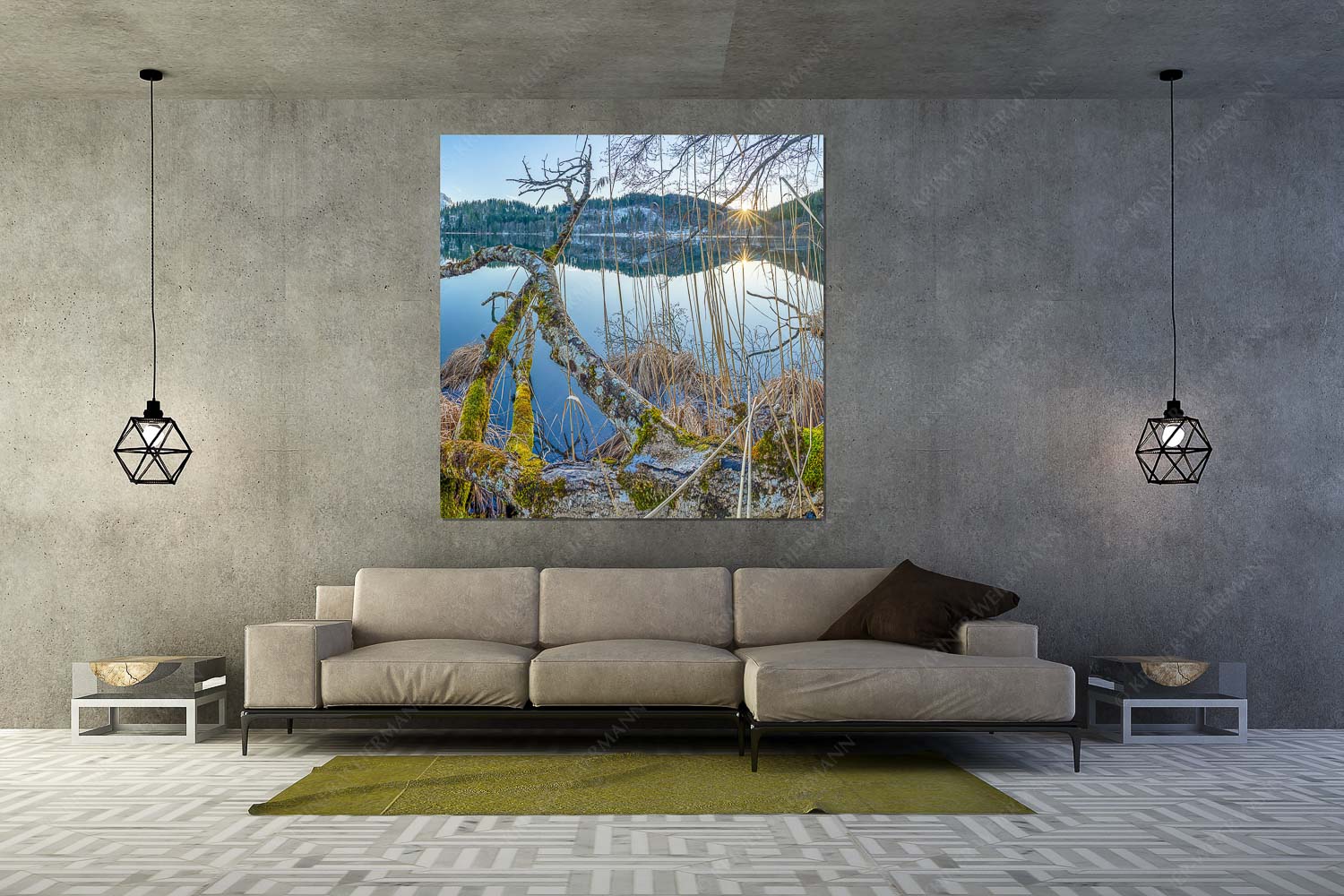 Gstrüp – Größe ca. 160x160cm, Seitenverhältnis 1:1 — Wildes Barmsee Ufer Letzes Sonnelicht am Barmsee - Gstrüp - Größe ca. 160x160cm, Seitenverhältnis 1:1 - Wildes Barmsee Ufer - weitere Infos unter https://www.kriner-weiermann.de