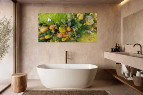 Bergmischwald mit Wiesmahd im Werdenfelser Land - Gsunds Verhältnis - Größe ca. 180x90cm, Seitenverhältnis 2:1 - Herbst-Wald von Oben - weitere Infos unter https://www.kriner-weiermann.de
