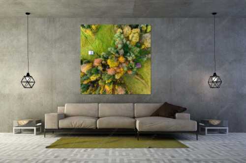 Bergmischwald mit Wiesmahd im Werdenfelser Land - Gsunds Verhältnis - Größe ca. 160x160cm, Seitenverhältnis 1: - Herbst-Wald von Oben - weitere Infos unter https://www.kriner-weiermann.de