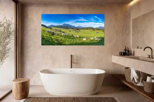 Bergschafe auf der Herbstweide mit Wetterstein im Hintergrund - Hallo wach - Größe ca. 180x90cm, Seitenverhältnis 2:1 - Schafe mit Wetterstein - weitere Infos unter https://www.kriner-weiermann.de
