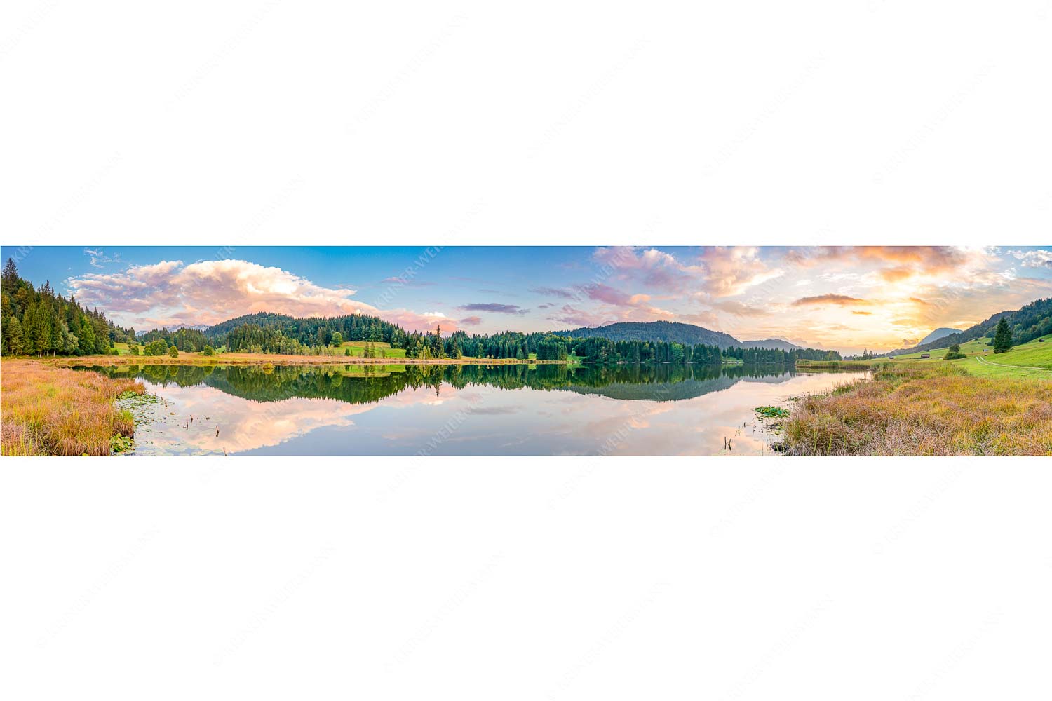 Harmonie – Seitenverhältnis 5:1 — Abendstimmung am Geroldsee Sonnenuntergang am Geroldsee mit Wettertstein und Wank