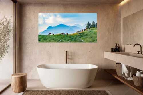 Weidevieh im Spätsommer auf der Kuhalm mit Blick auf Soiern- und Karwendelgebirge - Heile Welt - Größe ca. 180x90cm, Seitenverhältnis 2:1 - Almwirtschaft im Estergebirge - weitere Infos unter https://www.kriner-weiermann.de
