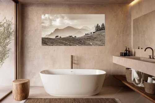 Weidevieh im Spätsommer auf der Kuhalm mit Blick auf Soiern- und Karwendelgebirge - Heile Welt - Größe ca. 180x90cm, Seitenverhältnis 2:1 - Almwirtschaft im Estergebirge - weitere Infos unter https://www.kriner-weiermann.de
