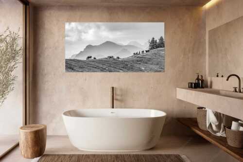 Weidevieh im Spätsommer auf der Kuhalm mit Blick auf Soiern- und Karwendelgebirge - Heile Welt - Größe ca. 180x90cm, Seitenverhältnis 2:1 - Almwirtschaft im Estergebirge - weitere Infos unter https://www.kriner-weiermann.de
