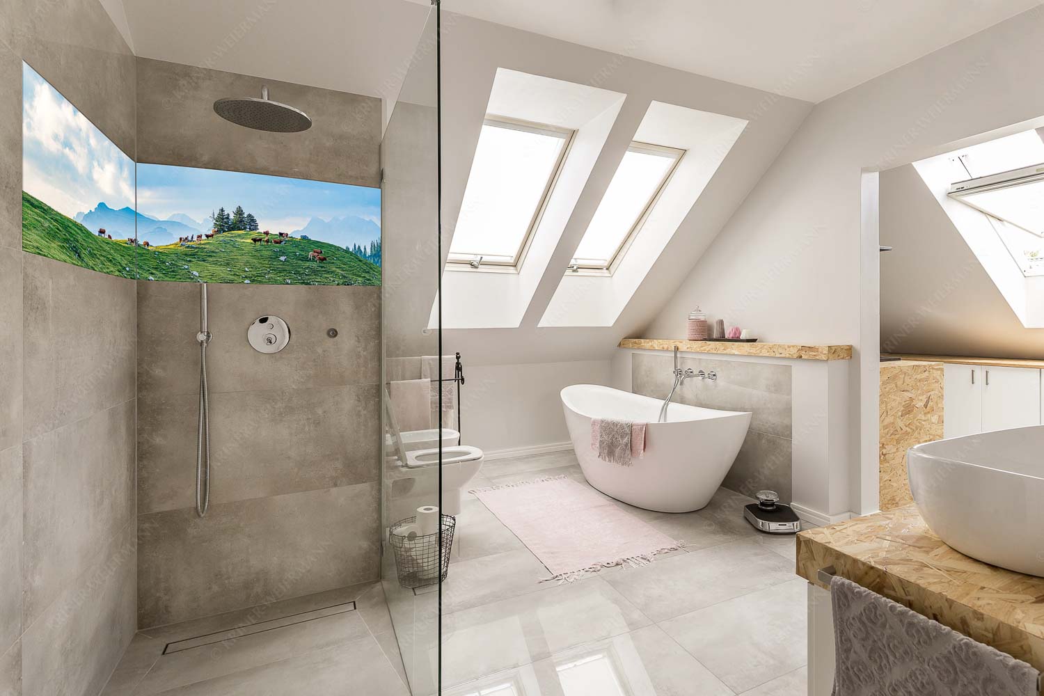 Weidevieh im Spätsommer auf der Kuhalm mit Blick auf Soiern- und Karwendelgebirge - Heile Welt - Größe ca. 240x60cm, Seitenverhältnis 4:1 - Almwirtschaft im Estergebirge - weitere Infos unter https://www.kriner-weiermann.de