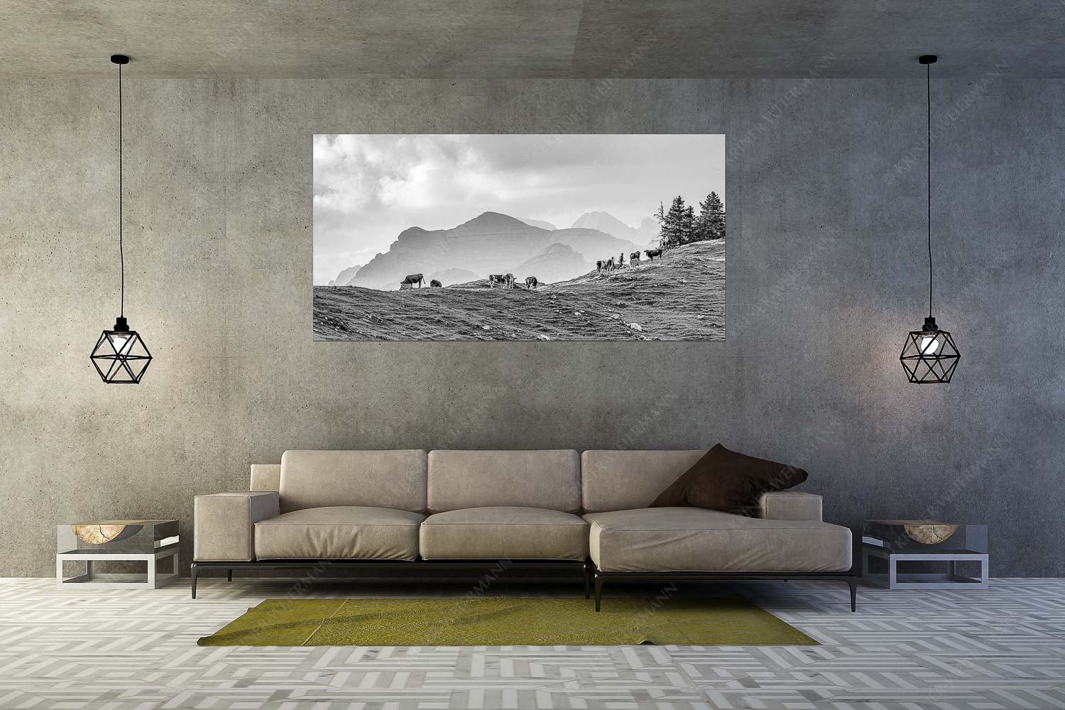 Heile Welt – Größe ca. 200x100cm, Seitenverhältnis 2:1 — Almwirtschaft im Estergebirge Weidevieh im Spätsommer auf der Kuhalm mit Blick auf Soiern- und Karwendelgebirge - Heile Welt - Größe ca. 200x100cm, Seitenverhältnis 2:1 - Almwirtschaft im Estergebirge - weitere Infos unter https://www.kriner-weiermann.de