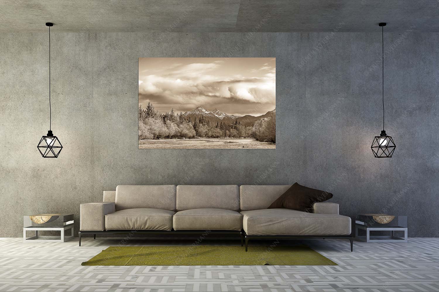 Heimliches Wahrzeichen – Größe ca. 180x120cm, Seitenverhältnis 3:2 — Isar mit den drei Arnspitzen Blick über die Isar zu den Arnspitzen - Heimliches Wahrzeichen - Größe ca. 180x120cm, Seitenverhältnis 3:2 - Isar mit den drei Arnspitzen - weitere Infos unter https://www.kriner-weiermann.de