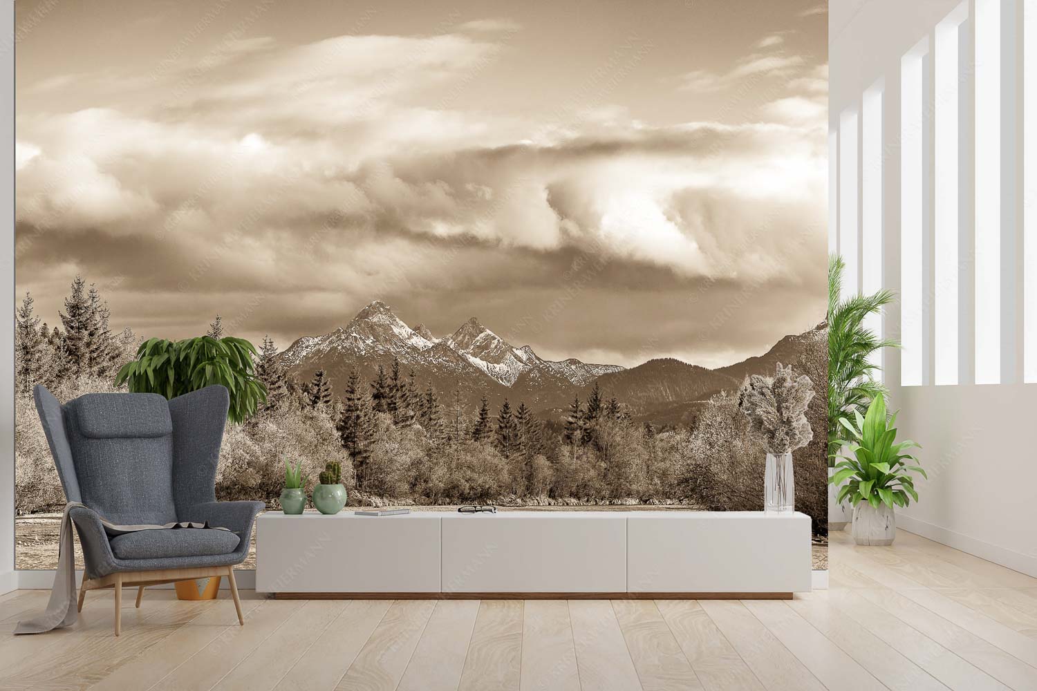 Heimliches Wahrzeichen – Größe ca. 300x200cm, Seitenverhältnis 3:2 — Isar mit den drei Arnspitzen Blick über die Isar zu den Arnspitzen - Heimliches Wahrzeichen - Größe ca. 300x200cm, Seitenverhältnis 3:2 - Isar mit den drei Arnspitzen - weitere Infos unter https://www.kriner-weiermann.de