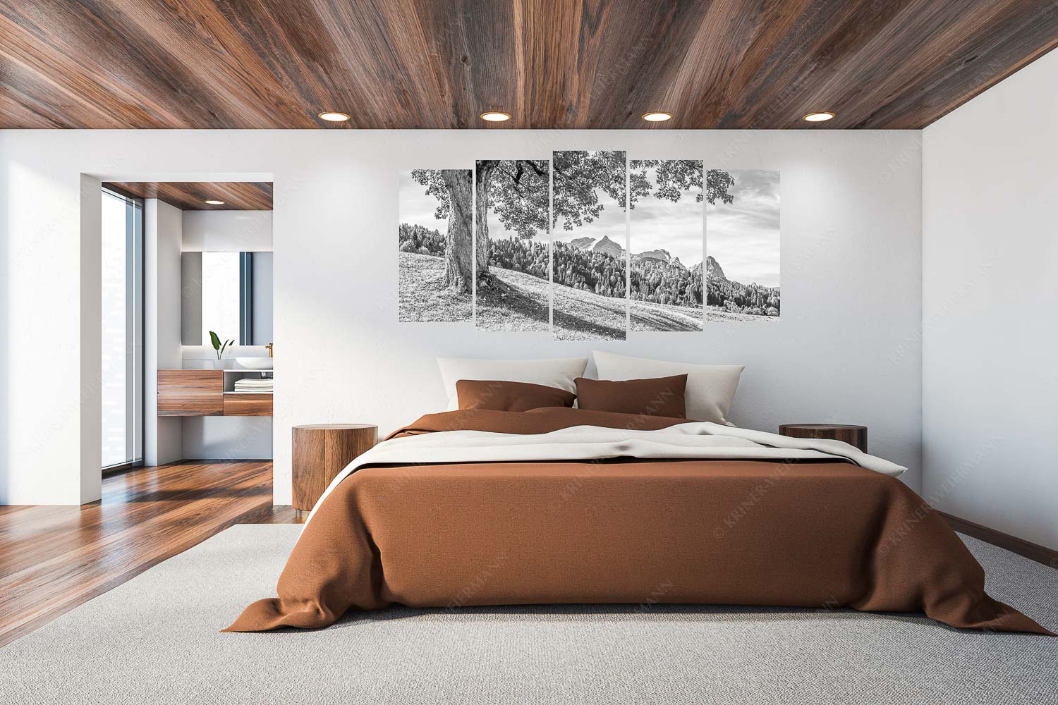 Ahorn mit Blick auf Alpspitz, Zugspitz und Waxenstein - Herbstliches Zugspitzmassiv - 5er Split, Größe ca. 200x100cm, Seitenverhältnis 2:1 - Ahornbaum am Wamberg - weitere Infos unter https://www.kriner-weiermann.de