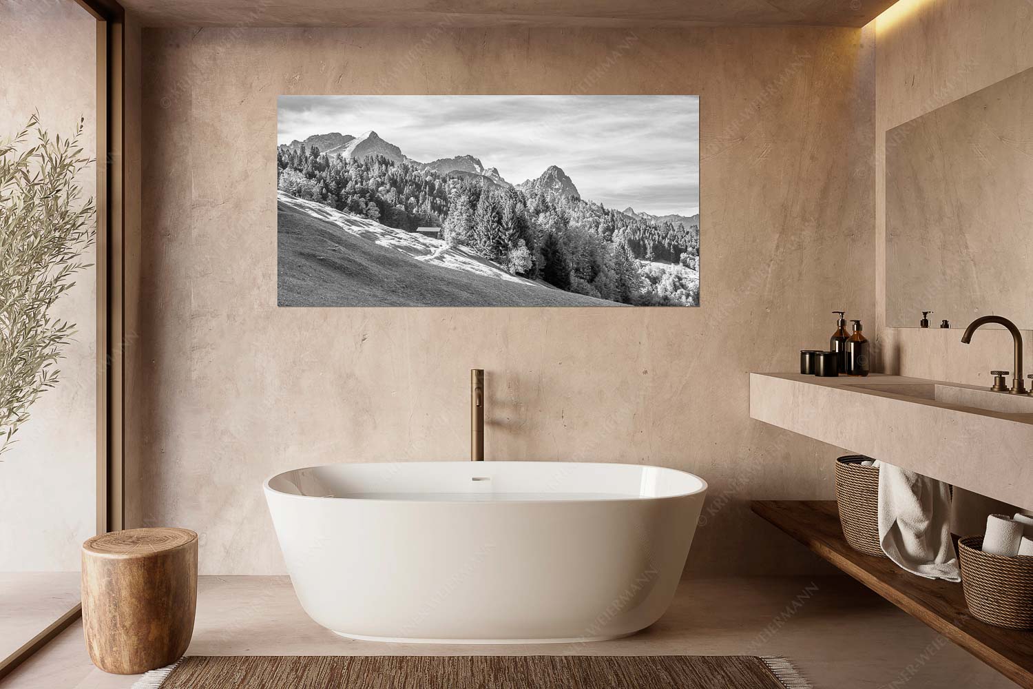 Ahorn mit Blick auf Alpspitz, Zugspitz und Waxenstein - Herbstliches Zugspitzmassiv II - Größe ca. 180x90cm, Seitenverhältnis 2:1 - Buckelwiesen am Wamberg - weitere Infos unter https://www.kriner-weiermann.de