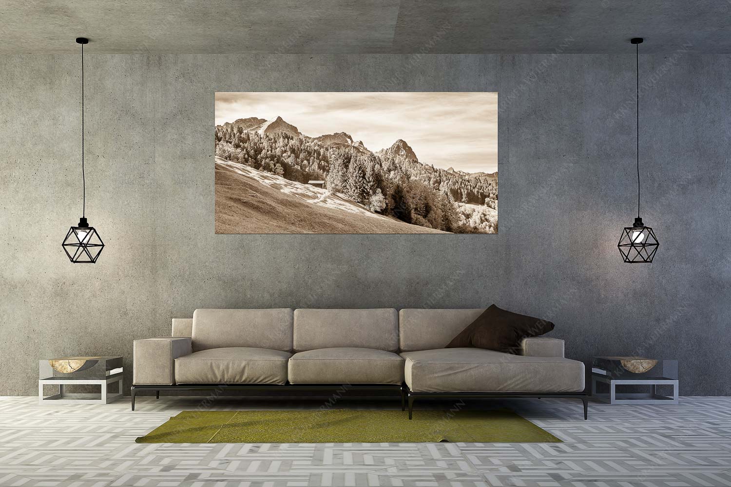 Ahorn mit Blick auf Alpspitz, Zugspitz und Waxenstein - Herbstliches Zugspitzmassiv II - Größe ca. 200x100cm, Seitenverhältnis 2:1 - Buckelwiesen am Wamberg - weitere Infos unter https://www.kriner-weiermann.de