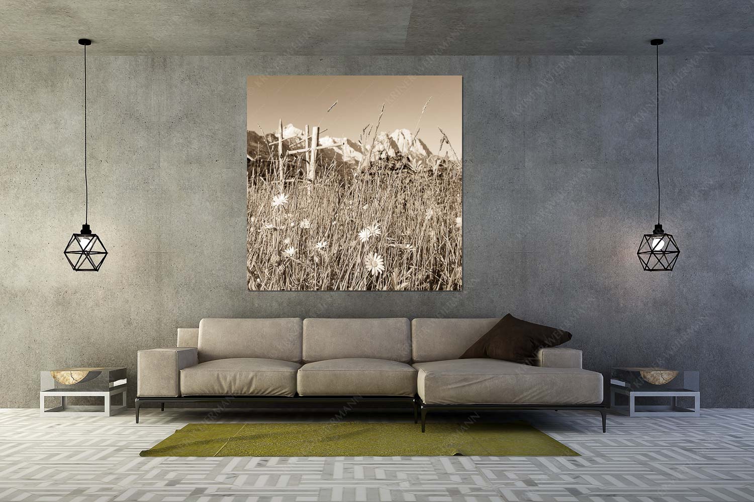 Wiesmahd in Garmisch-Partenkirchen mit Alpspitz und Waxenstein - Heuzeit - Größe ca. 160x160cm, Seitenverhältnis 1:1 - Blumenwiese Stanker und Alpspitze - weitere Infos unter https://www.kriner-weiermann.de