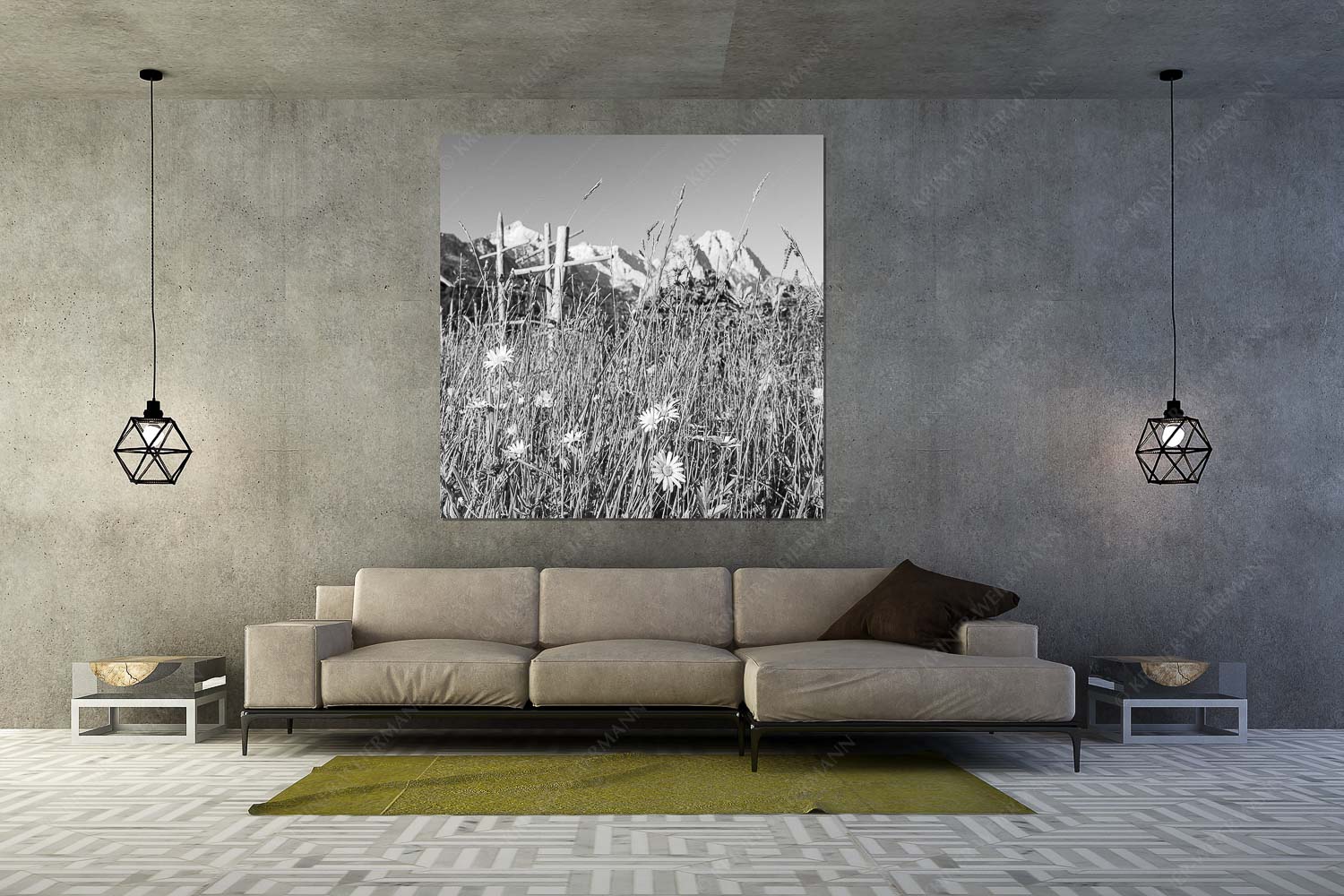 Wiesmahd in Garmisch-Partenkirchen mit Alpspitz und Waxenstein - Heuzeit - Größe ca. 160x160cm, Seitenverhältnis 1:1 - Blumenwiese Stanker und Alpspitze - weitere Infos unter https://www.kriner-weiermann.de