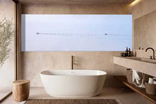 Zwei Haubentaucher unterwegs am Barmsee - Hinterher - Größe ca. 300x100cm, Seitenverhältnis 3:1 - Haubentaucher am Barmsee - weitere Infos unter https://www.kriner-weiermann.de