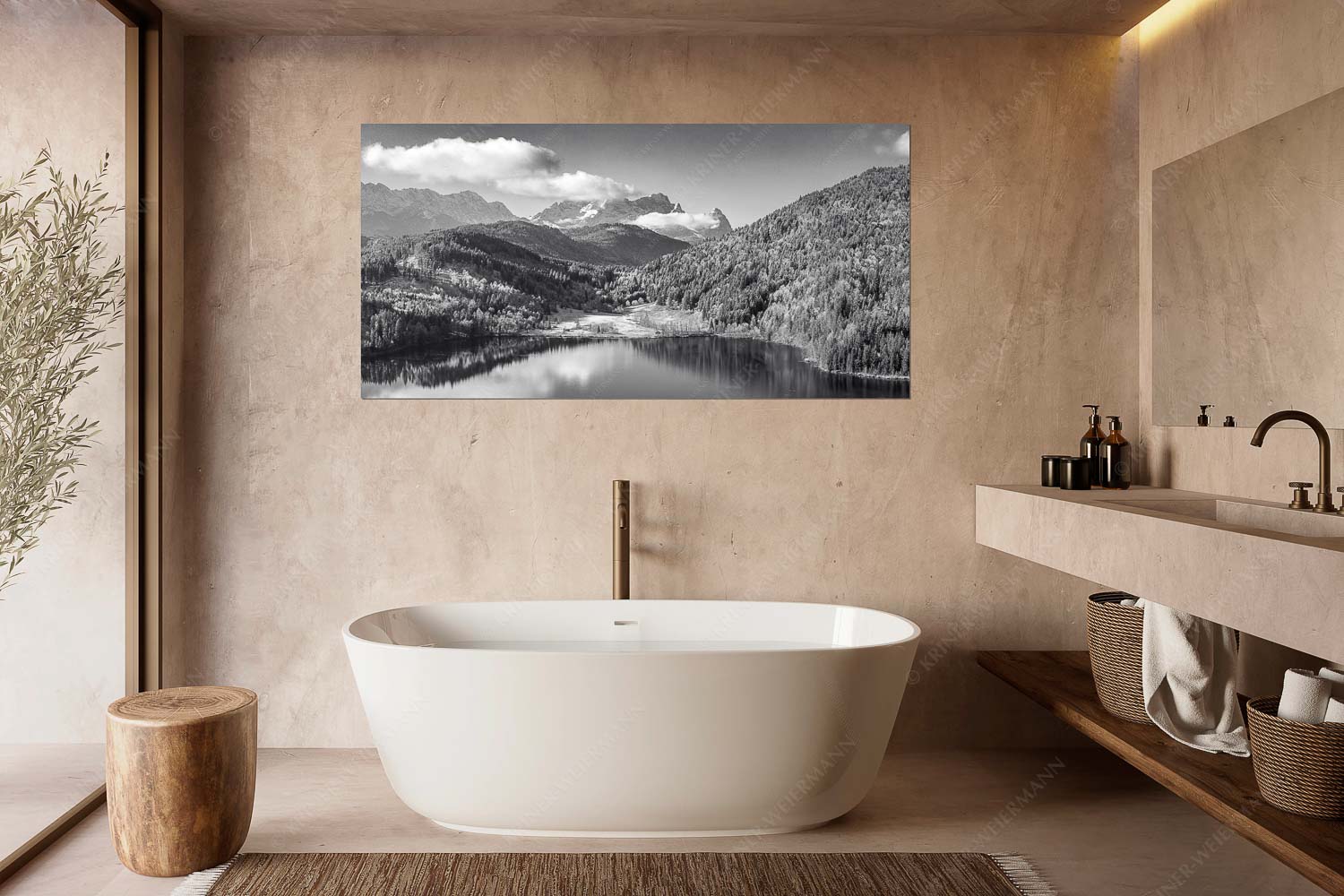 Hinterm Barmsee – Größe ca. 180x90cm, Seitenverhältnis 2:1 — Alpspitze Zugspitze und Waxenstein Erster Schnee am Barmsee mit Blick zum Zugspitzmassiv - Hinterm Barmsee - Größe ca. 180x90cm, Seitenverhältnis 2:1 - Alpspitze Zugspitze und Waxenstein - weitere Infos unter https://www.kriner-weiermann.de