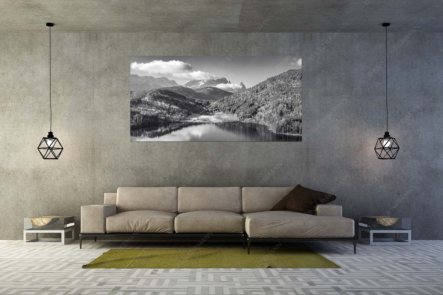 Hinterm Barmsee – Größe ca. 200x100cm, Seitenverhältnis 2:1 — Alpspitze Zugspitze und Waxenstein Erster Schnee am Barmsee mit Blick zum Zugspitzmassiv - Hinterm Barmsee - Größe ca. 200x100cm, Seitenverhältnis 2:1 - Alpspitze Zugspitze und Waxenstein - weitere Infos unter https://www.kriner-weiermann.de