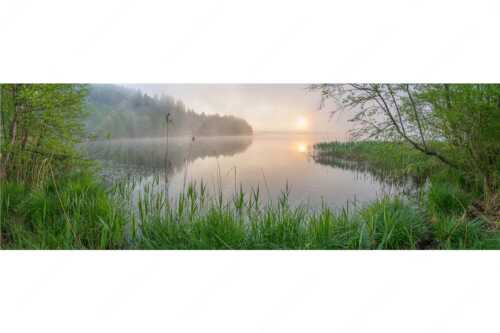 Morgentliche Nebelstimmung am Barmsee bei Krün - Hinterm See - Seitenverhältnis 3:1 - Nebelstimmung am Barmsee - weitere Infos unter https://www.kriner-weiermann.de