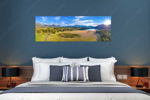Panorama vom Barmsee mit Karwendel- und Wettersteingebirge - Hoamat - Größe ca. 180x60cm, Seitenverhältnis 3:1 - Karwendel Wetterstein und Barmsee - weitere Infos unter https://www.kriner-weiermann.de