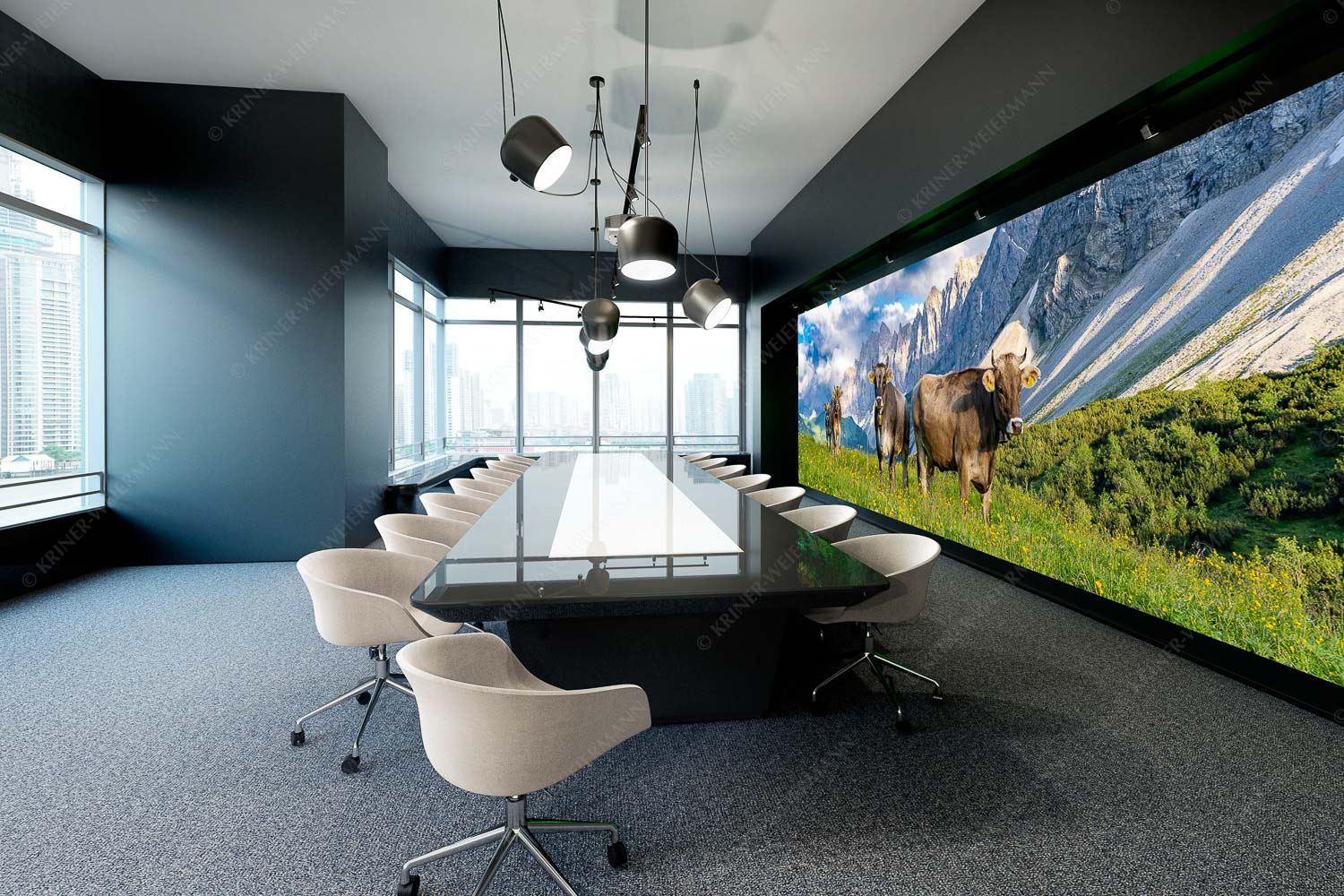 Hochalm II – Größe ca. 600x200cm, Seitenverhältnis 3:1 — Junge Kühe mit Laliderer im Karwendel Jungvieh am Hochalmsattel im Karwendel mit Lalidererwand im Hintergrund - Hochalm II - Größe ca. 600x200cm, Seitenverhältnis 3:1 - Junge Kühe mit Laliderer im Karwendel - weitere Infos unter https://www.kriner-weiermann.de