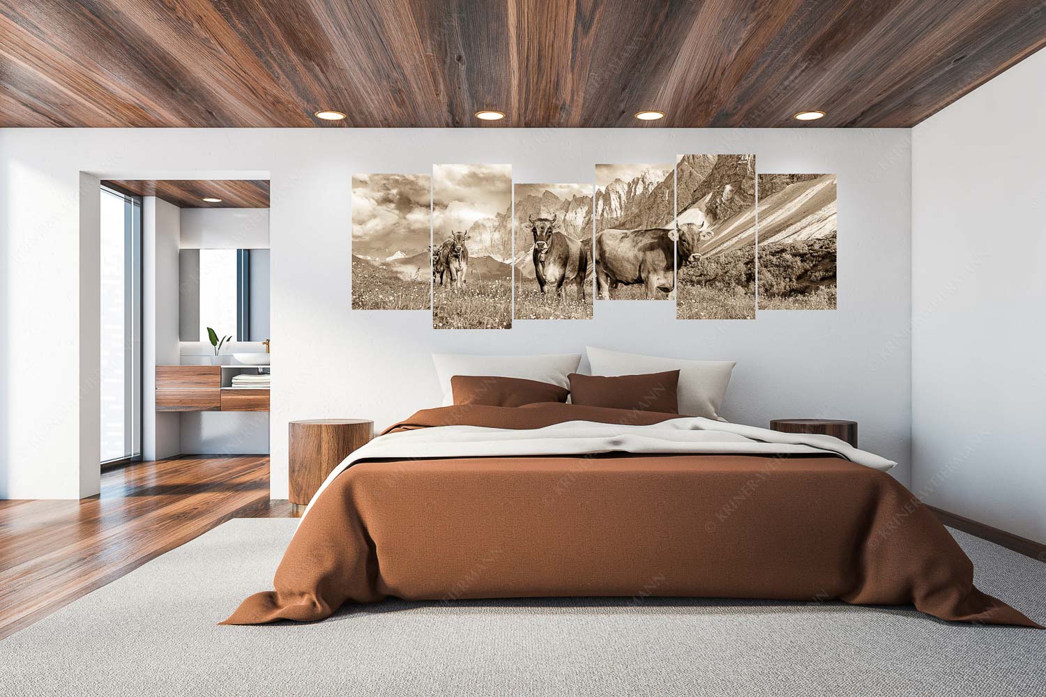 Hochalm II – 6er Split, Größe ca. 280x112cm, Seitenverhältnis 2,5:1 — Junge Kühe mit Laliderer im Karwendel Jungvieh am Hochalmsattel im Karwendel mit Lalidererwand im Hintergrund - Hochalm II - 6er Split, Größe ca. 280x112cm, Seitenverhältnis 2,5:1 - Junge Kühe mit Laliderer im Karwendel - weitere Infos unter https://www.kriner-weiermann.de